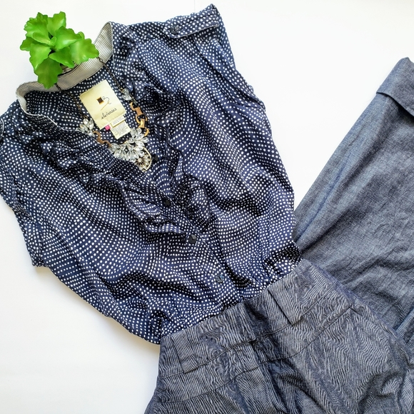 Anthropologie Pants - Elevenses Chambray Wide Leg Polka Dot Jumpsuit 4